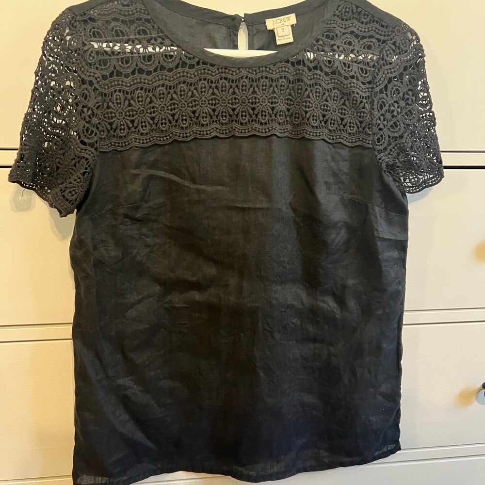 J. Crew Linen Blouse with Cotton Lace Detail